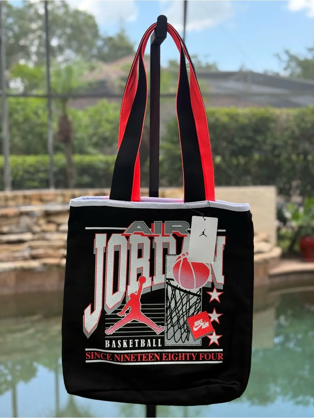 Nike Air Jordan Canvas Tote Bag Black Red Retro Basketball Graphic OS MA0957-023